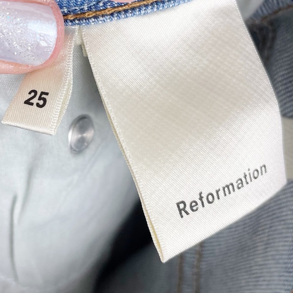 Reformation High and Straight Jeans in Indian Wash Blue Denim Women's Size 25 - Picture 7 of 11